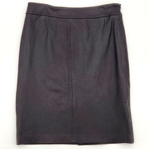 Vintage Kasper Skirt Womens Size 12P Dark Brown 100% Leather Knee Length Office